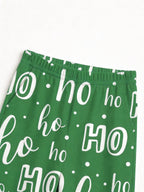 Vibrant Green Handwritten Ho Ho Ho Lettering Print 3-Button Henley Couple Holiday Sleepwear Set