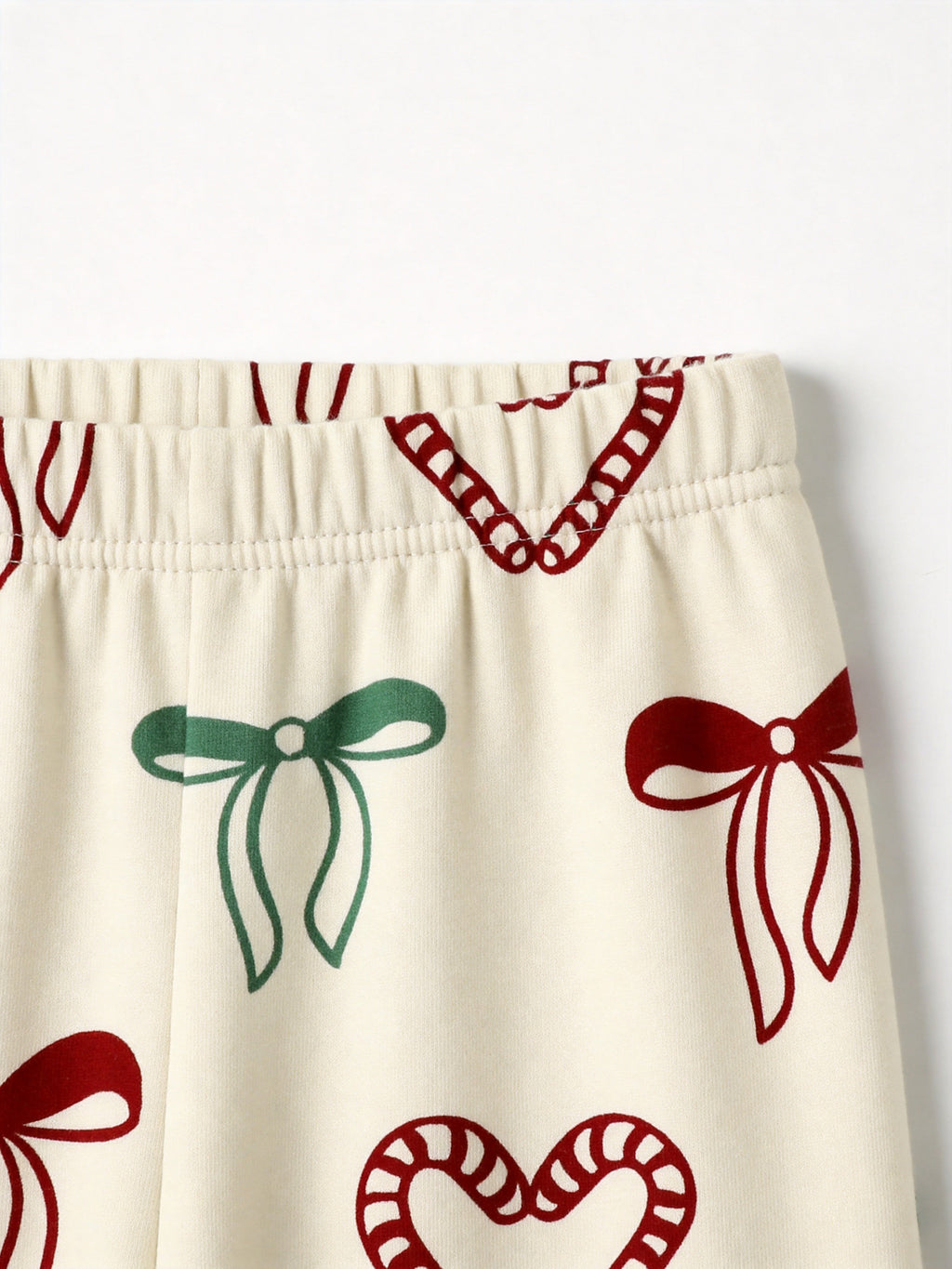 Warm Beige Candy Cane Hearts and Ribbon Bows Print 3-Button Henley Couple Christmas Pajamas