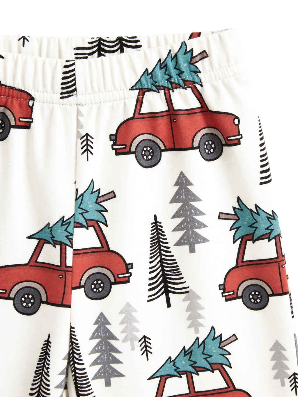 Vintage Red Christmas Cars Carrying Pines Print 3-Button Henley Couple Matching Holiday PJs