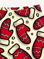 Festive Red Mitten Print Long Sleeve 3-Button Henley Matching Couple Pajamas