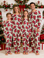 Festive Red Mitten Print Long Sleeve 3-Button Henley Matching Family Pajamas