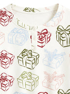 Pastel Christmas Gift Boxes and Ribbons Print 3-Button Henley Couple Matching Sleepwear