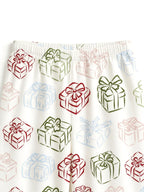 Pastel Christmas Gift Boxes and Ribbons Print 3-Button Henley Couple Matching Sleepwear