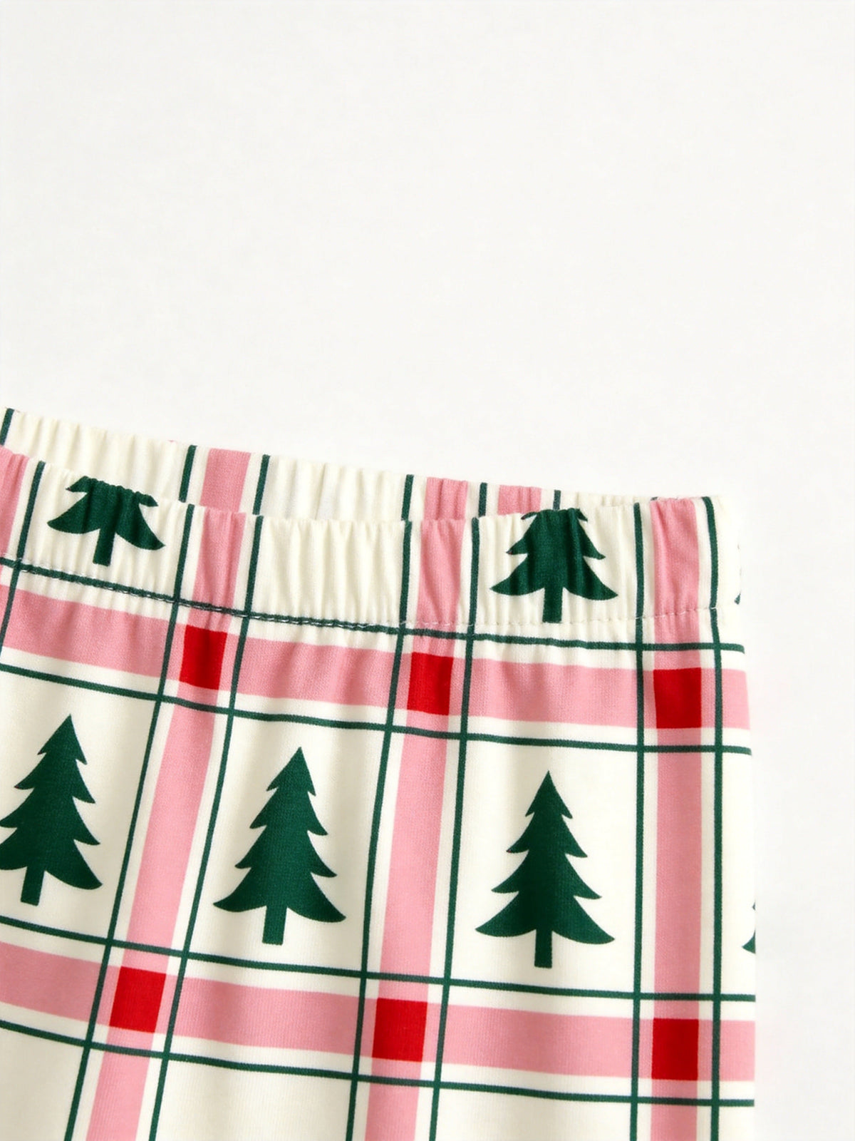 Pink and Red Tartan Plaid with Pine Trees Print 3-Button Henley Couple Christmas Pyjamas