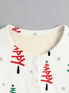 Starry Night Happy Typography Festive Print 3-Button Henley Couple Holiday Sleepwear
