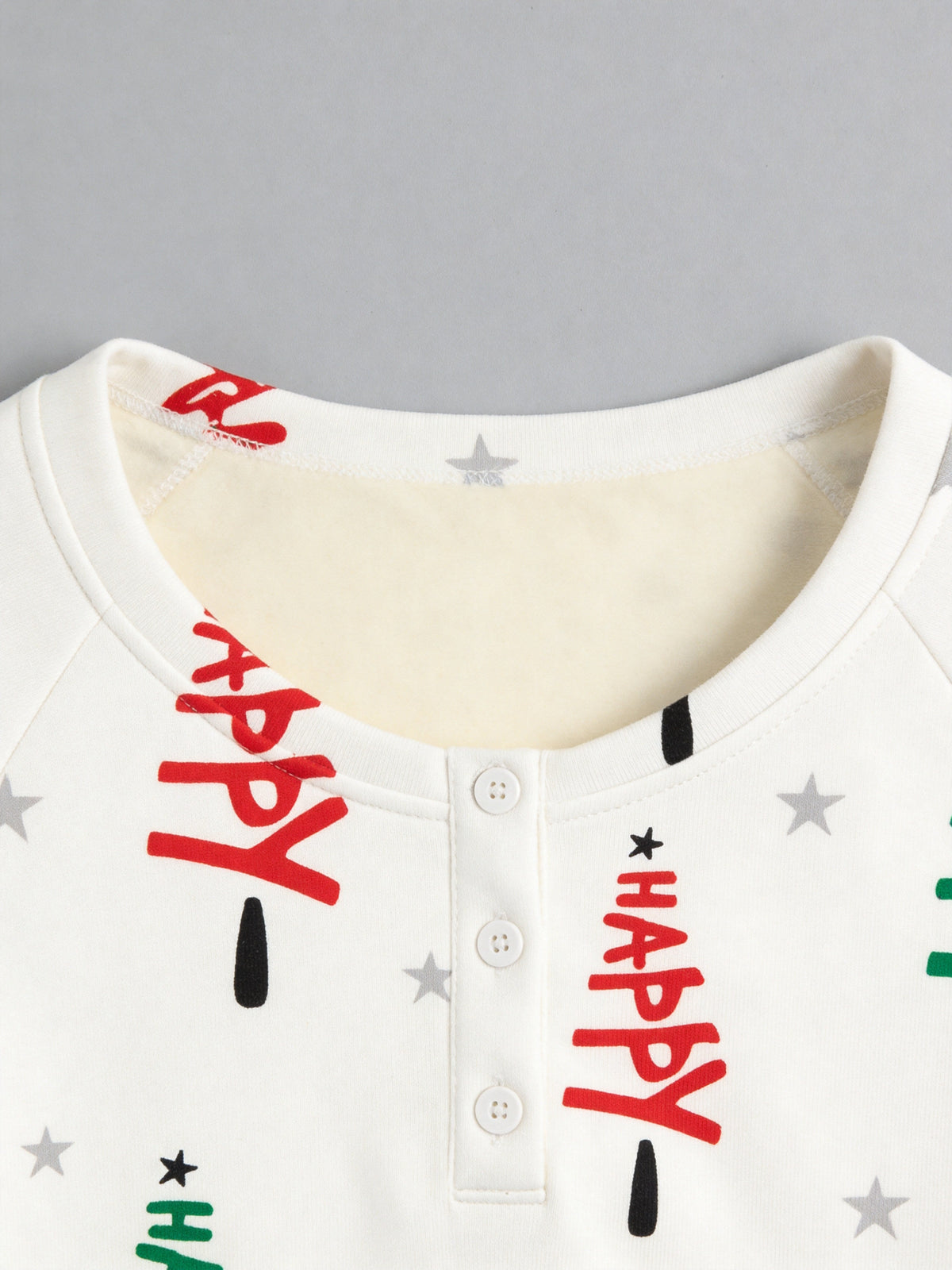 Starry Night Happy Typography Festive Print 3-Button Henley Couple Holiday Sleepwear