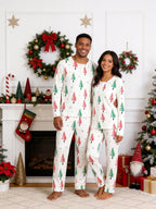 Starry Night Happy Typography Festive Print 3-Button Henley Couple Holiday Sleepwear