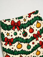 Festive Pine Garlands, Red Bows, and Ornaments Print 3-Button Henley Couple Christmas Pajamas Set