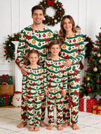 Festive Pine Garlands, Red Bows, and Ornaments Print 3-Button Henley Family Christmas Pajamas Set