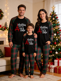 Family Christmas Pajamas Set in Red & Dark Green Tartan Plaid with Plaid Tribe Graphic Top Classic Pullover Pajamas
