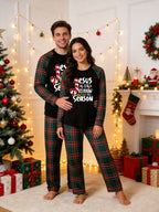 Family Christmas Pajamas Set in Red & Dark Green Tartan Plaid with Candy Cane Jesus Is The Reason Graphic Classic Pullover Pajamas