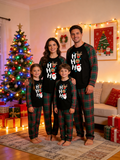 Funny Family Matching Christmas Pajamas Set in Red & Dark Green Tartan Plaid with Ho Ho Ho Characters Graphic Classic Pullover Pajamas
