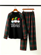 Hanging With My Gnomies Christmas Family Pajamas Set with Red & Green Plaid Pants and Gnome Graphic Classic Pullover Pajamas