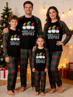 Hanging With My Gnomies Christmas Family Pajamas Set with Red & Green Plaid Pants and Gnome Graphic Classic Pullover Pajamas