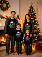Family Christmas 2026 Holiday Matching Pajamas Set with Red & Green Plaid Pants and Santa Hat Graphic Classic Pullover Pajamas
