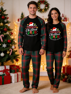 Family Christmas 2026 Holiday Matching Pajamas Set with Red & Green Plaid Pants and Santa Hat Graphic Classic Pullover Pajamas
