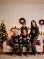 Family Christmas Matching Pajama Set - Black Long Sleeve Top with 'Christmas With My Tribe' Teepee & Red Green Plaid Pants