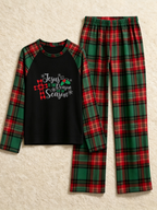 Family Christmas Matching Pajama Set - Black Long Sleeve Top with 'Jesus Is The Reason' Plaid Cross & Red Green Plaid Pants