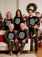 Family Christmas Matching Pajama Set - Black Long Sleeve Top with 'Making Memories Together 2026' Badge & Red Green Plaid Pants