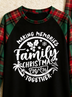 Family Christmas Matching Pajama Set - Black Long Sleeve Top with 'Making Memories Together 2026' Badge & Red Green Plaid Pants