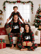 Let It Snow Inverted Snowman Graphic Black Top Red Green Plaid Family Matching Pajamas
