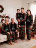 Family Christmas Matching Pajama Set - Black Long Sleeve Top with 'We Wish You A Merry Christmas' Tree & Red Green Plaid Pants