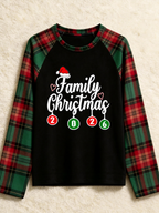 Family Christmas 2026 Hanging Ornaments Black Top Red & Green Plaid Pants Matching Holiday Pajamas