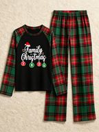 Family Christmas 2026 Hanging Ornaments Black Top Red & Green Plaid Pants Matching Holiday Pajamas