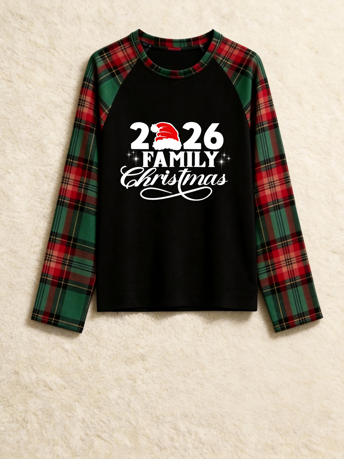 Santa Hat 2026 Family Christmas Matching Pajamas Set Red Green Tartan Plaid Pants