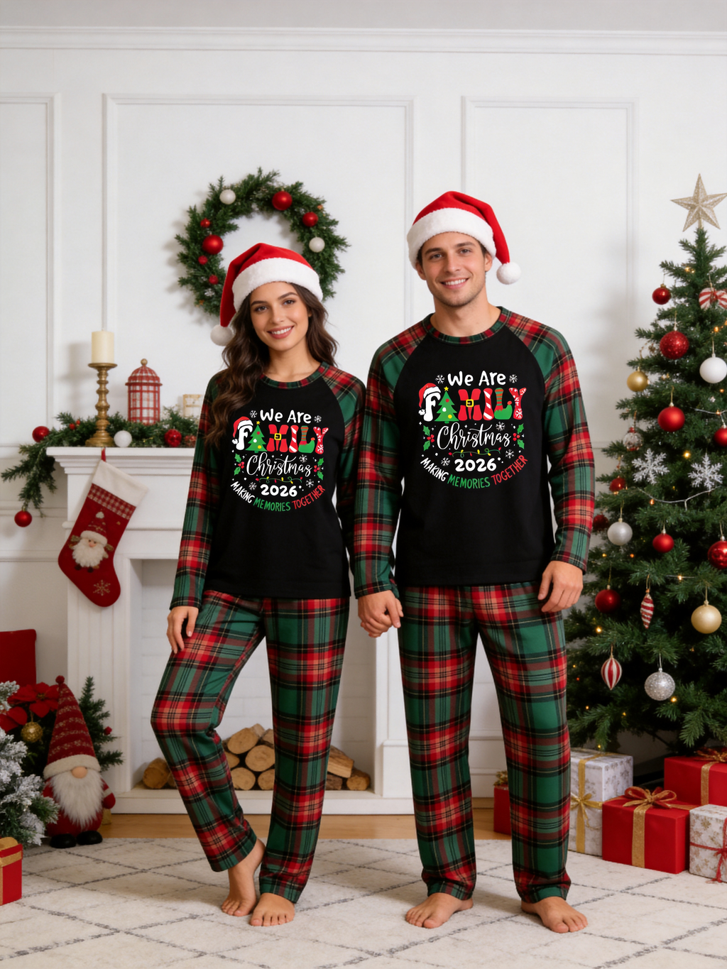Making Memories Together 2026 Family Christmas Pajamas Red Green Checkered Plaid Set