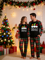Hanging With My Gnomies Christmas Family Pajamas Red Green Tartan Plaid Bottoms