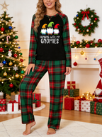 Hanging With My Gnomies Christmas Family Pajamas Red Green Tartan Plaid Bottoms