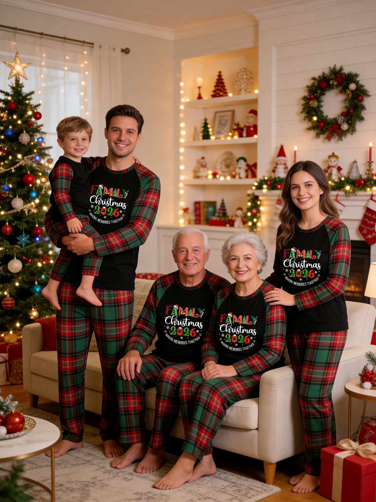 Famaly Christmas 2026 Making Memories Family Matching Pajamas Red Green Plaid Pants