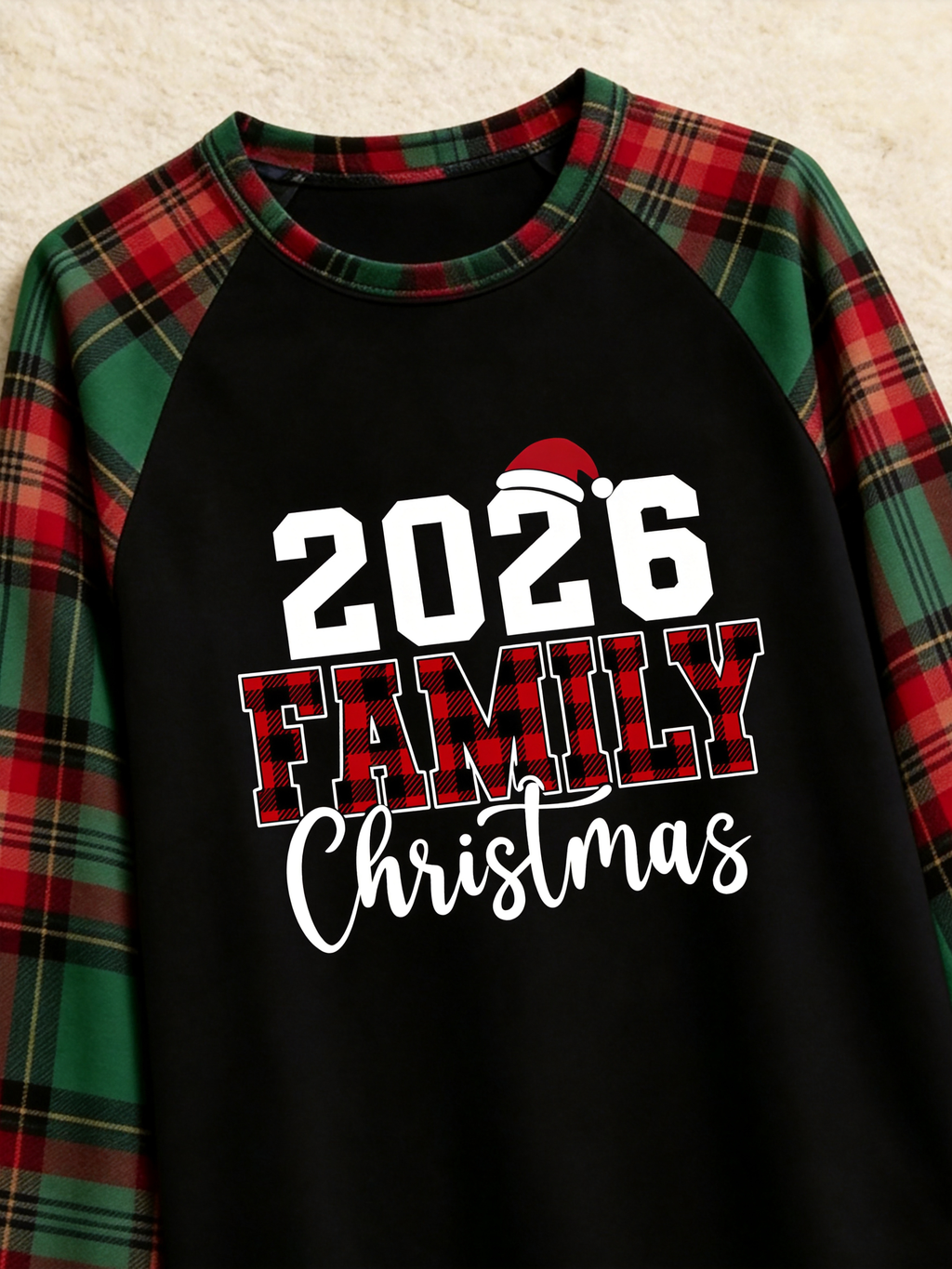 2026 Plaid Lettering FAMILY Christmas Matching Sleepwear Red Green Tartan Pants