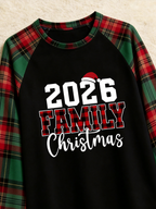 2026 Plaid Lettering FAMILY Christmas Matching Sleepwear Red Green Tartan Pants