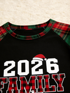 2026 Plaid Lettering FAMILY Christmas Matching Sleepwear Red Green Tartan Pants