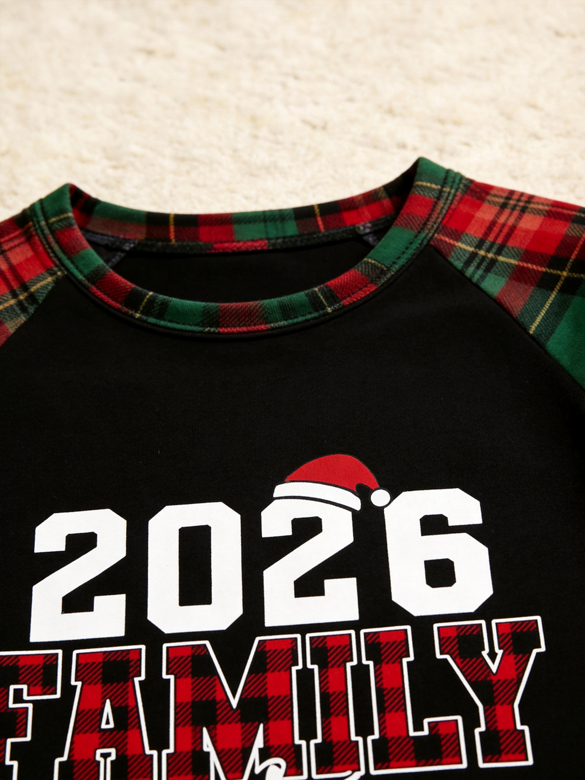 2026 Plaid Lettering FAMILY Christmas Matching Sleepwear Red Green Tartan Pants