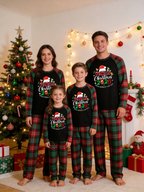 Family Christmas 2026 Making Memories Santa Hat Print Red Green Checkered Pajama Set