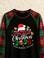 Family Christmas 2026 Making Memories Santa Hat Print Red Green Checkered Pajama Set