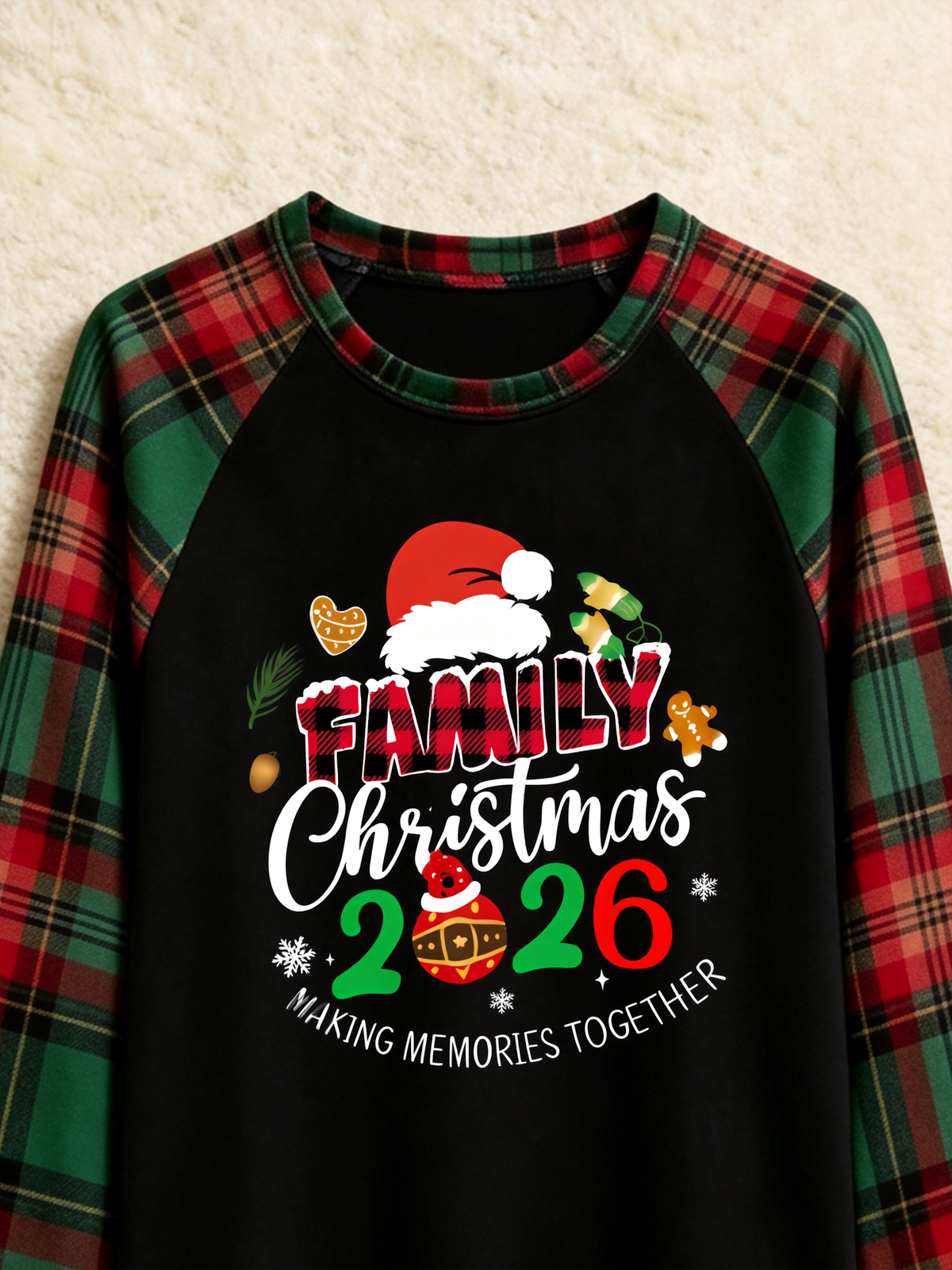 Family Christmas 2026 Making Memories Santa Hat Print Red Green Checkered Pajama Set