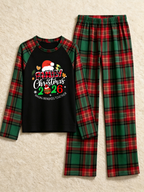 Family Christmas 2026 Making Memories Santa Hat Print Red Green Checkered Pajama Set
