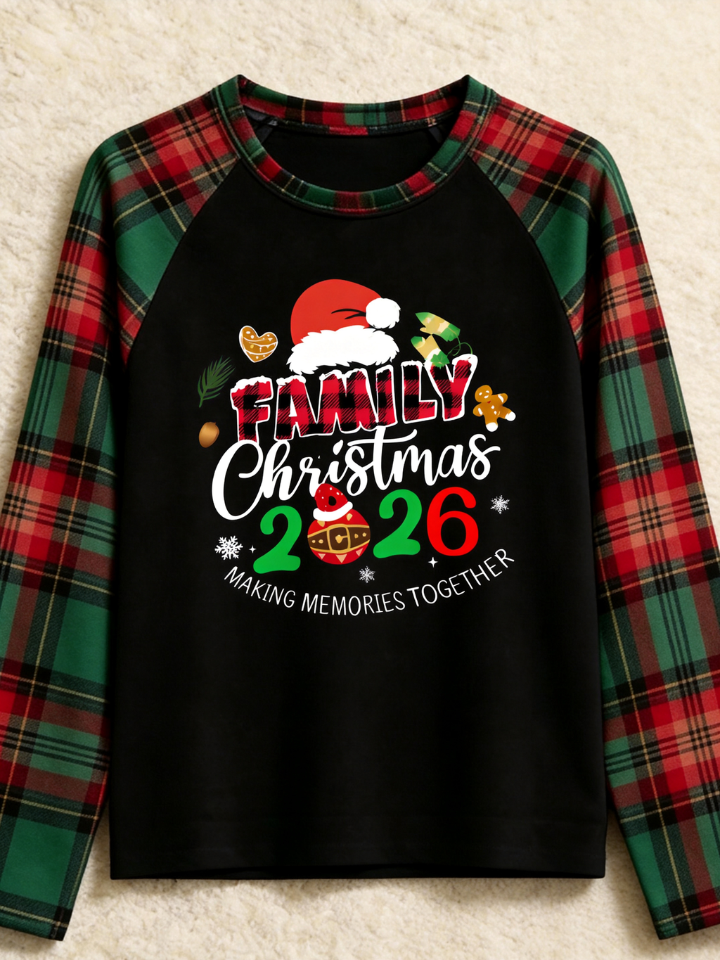 Family Christmas 2026 Making Memories Santa Hat Print Red Green Checkered Pajama Set