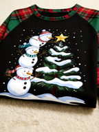 Snowmen Stacking Christmas Tree Graphic Holiday Matching Family Tartan Plaid Pajamas