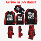 Arrive in 3-5 days - Christmas Tree & "2025 Making Memories Together" Patterned Contrast top and Black & Red Plaid Pants Family Matching Pajamas Set