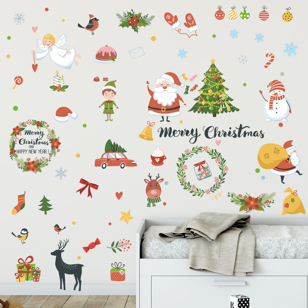 Christmas Decoration Cartoon Christmas Tree Santa Claus Snowman Car Wreath Window/Glass/Door/Wall Stickers