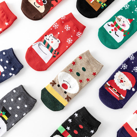 Christmas Ladies Cartoon Elk Santa Snowman Polar Bear Snowflake Polka Dot Cotton Socks 4 Pairs