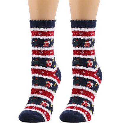 Christmas Snowflake Elk Santa Claus Tree Gift Striped Medium Tube Socks 3/6Pairs