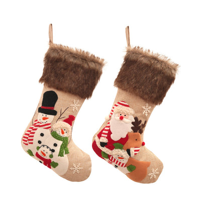 Christmas Tree Ornaments Santa Snowman Penguin Reindeer Linen Christmas Socks Candy Gift Bags