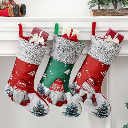 Christmas Decorations Faceless Elderly Girl Gnome Red/Green Christmas Socks Gift Bag