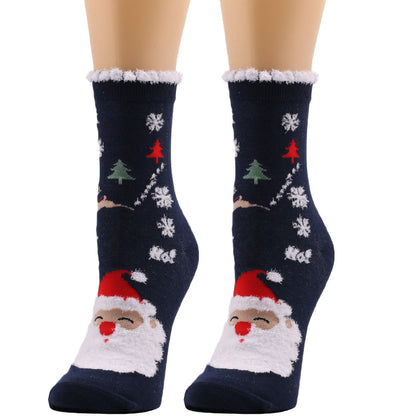 Christmas Snowflake Elk Santa Claus Tree Gift Striped Medium Tube Socks 3/6Pairs